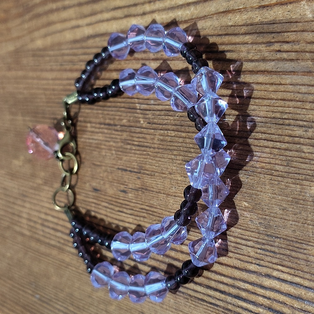 Lavender and Deep Purple Double Strand Beaded Ladies Bracelet, Handmade Bracelet